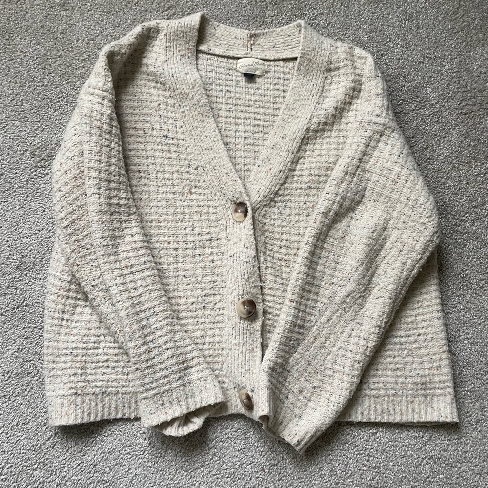 Universal Thread Speckled Cream Waffle-Knit Button Cardigan